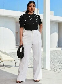 SHEIN Privé Top con cuenta con perla - Negro - Ver 4