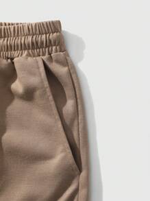 ROMWE MEN Goth Men's Drawstring Waist Shorts With Cross Embroidery, School - Mocha Brown - View 6