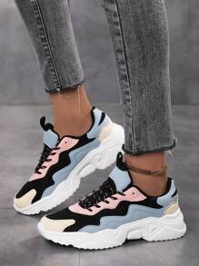 Women's Stylish Mesh Sneakers - Lace Up Platform Chunky Sneakers With Breathable Thick Soles For Comfort!