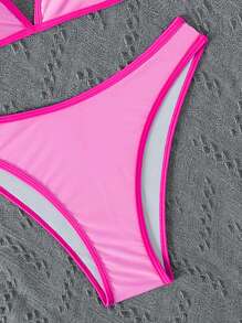 Swim Vcay 夏季海滩女士度假拼色吊带比基尼套装带分体比基尼套装 - 粉色 - 查看 6