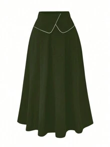 SHEIN Clasi Falda doblada en la cintura para mujer de talla grande - Verde militar - Ver 1