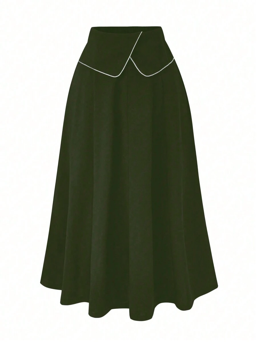 SHEIN Clasi Falda doblada en la cintura para mujer de talla grande - Verde militar - Ver 1
