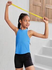 SHEIN Tween Girl Knitted Crossed Shoulder Straps Sports Vest - Blue - View 3