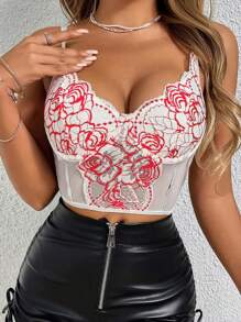 Allurite Top à fines brides pour femmes, transparent, en maille et à la mode, avec des empiècements pour les réunions et les fêtes de printemps/été
