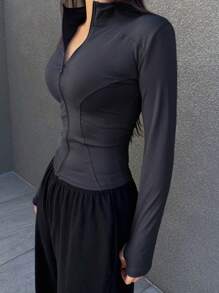 DAZY 女士純色拉鍊立領運動風夾克