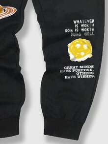 ROMWE MEN Street Life 男士卡通標語圖案束口連帽衛衣和運動長褲 - 彩色 - 查看 6