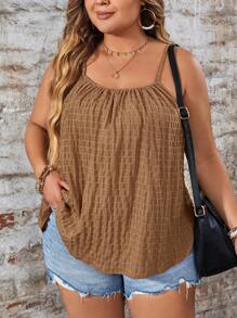 SHEIN LUNE Plus Size Summer Casual Solid Color Textured Camisole - Brown - View 1