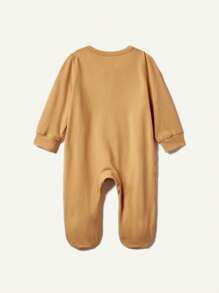 Cozy Pixies Set a juego de mameluco de manga larga sólido con diseño de dinosaurio y cuello redondo para niño recién nacido con pies