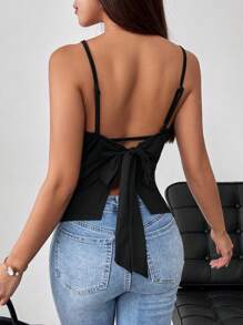 Firerie Haut Cami noir sexy sans manches avec lien pour l'été