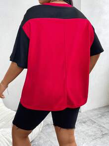 SHEIN Coolane 夏季大碼女士時尚數字印花運動短袖體恤衫 - 酒紅色 - 查看 2