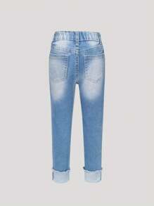 Jeans décontractés effilés et déchirés pour jeunes filles