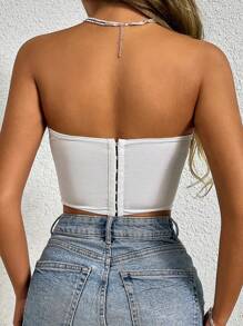 Zolique 夏季休閒度假花卉刺繡短款無肩帶上衣 - 彩色 - 查看 2