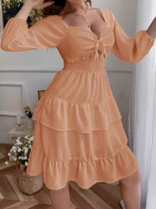 GENKIRA Ladies 3/4 Sleeve Ruched Bust Cake Dress - Dusty Pink - View 5