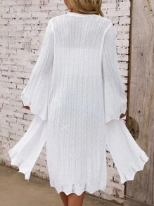 Chiquease Áo khoác cardigan dáng rộng màu trắng phong cách Hawaii Áo cardigan rỗng phong cách Hawaii cho mùa hè - trắng - Xem 2