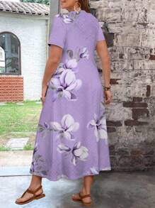 EMERY ROSE Plus-size dames bloemenprint lange getailleerde casual jurk, zomer