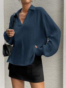 SHEIN Essnce V-Neck Long Sleeve Shirt For Spring And Summer