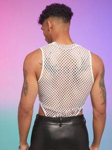 FeverCity Men Summer Hollow Knitted Casual Fashion Tank Top - White - View 2