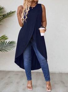 EMERY ROSE Top largo y sin mangas para verano con diseño envolvente de talla grande y dobladillo asimétrico de unicolor