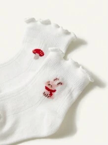 Cozy Pixies 2pairs Cute Rabbit & Mushroom Design Baby Lace Socks, White - Multicolor - View 4