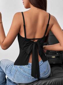 Firerie Haut Cami noir sexy sans manches avec lien pour l'été