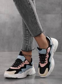 Women's Stylish Mesh Sneakers - Lace Up Platform Chunky Sneakers With Breathable Thick Soles For Comfort!
