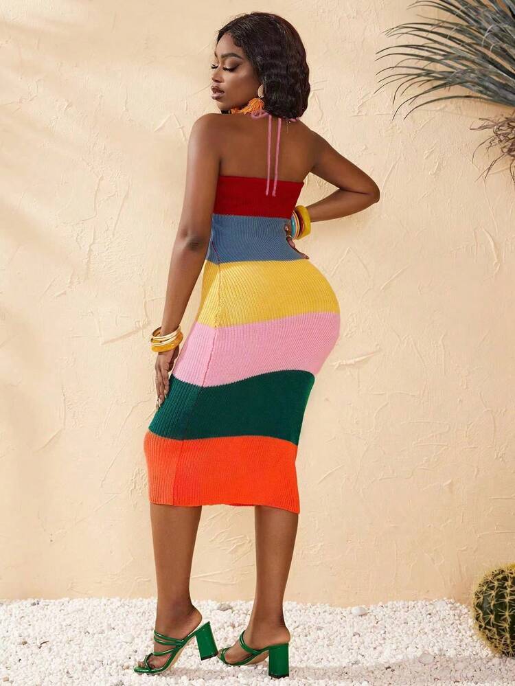 Women's Color Blocking Strapless Sweater Dress