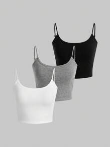SHEIN Essnce 3 Miếng Lót Ngực Áo Lót Dây Đeo Miễn Phí Slim Fit Nữ Yếm - màu đen - Xem 4