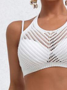 SHEIN Swim Women Beach Hollow Out Cover-Up Halter Tank Top And Skirt Set Summer