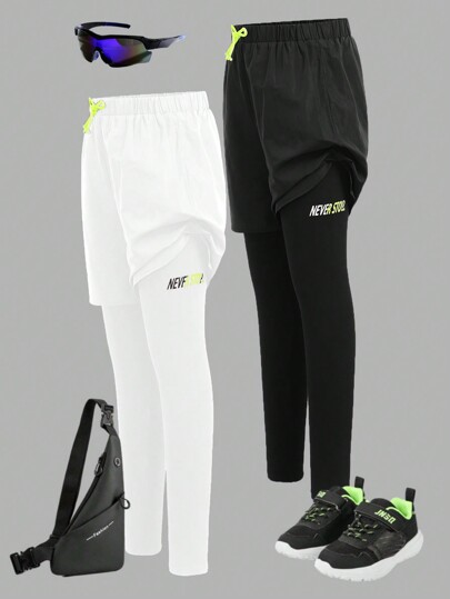 SHEIN Tween Boy 2pcs/Set Casual/Active Jogger Pants With 2 In 1 Design