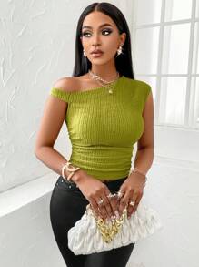 SOLERSUN Top sólido con cuello asimétrico y detalle fruncido - Verde - Ver 4