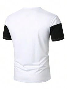 Manfinity Homme Men Letter Printed Color Block Casual Short Sleeve T-Shirt For Spring And Summer