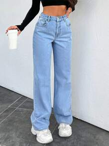 RueChic Women's Loose Fit Blue Denim Pants - Light Wash - View 3