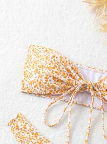 Swim Mod Summer Beach Random Printed Strapless Bandeau Bikini Set With Ditsy Print - Multicolor - View 3