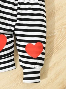 Conjunto de 2 piezas para bebé niño - body casual con cuello redondo de estampado de letras y pantalón largo con patrón de corazones rayados - Multicolor - Ver 3