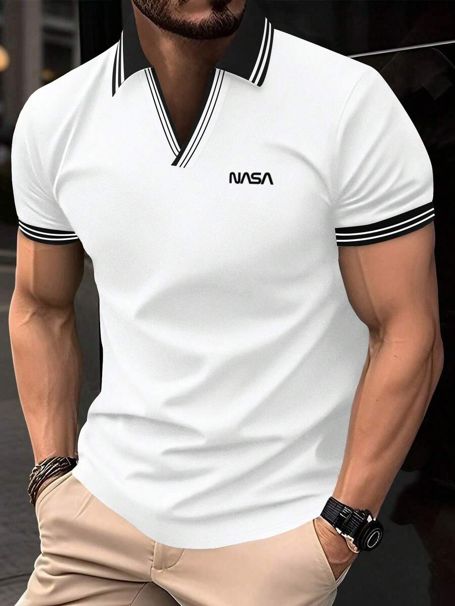 Manfinity Homme 男士彩色拼接短袖polo衫 - 白色 - 查看 1