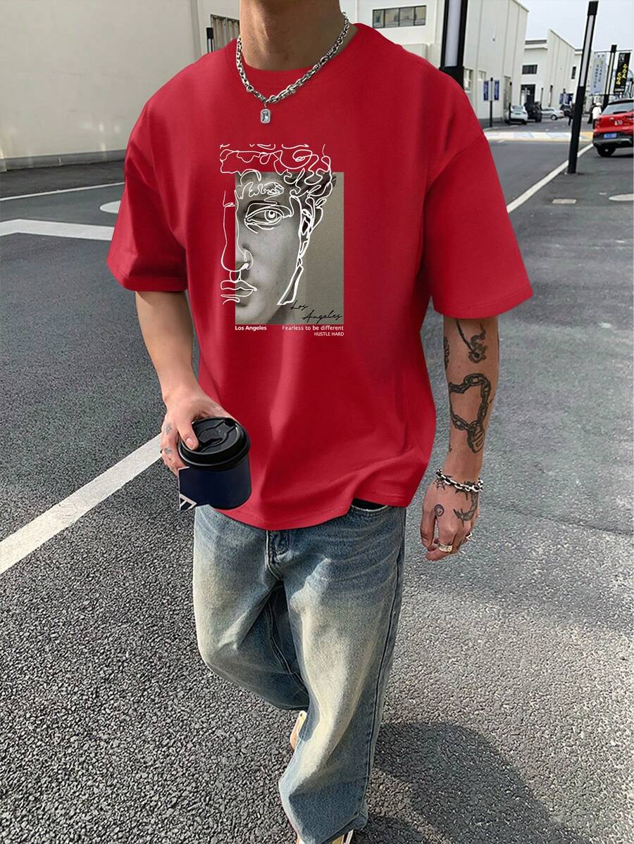 Manfinity EMRG Nam Điêu khắc In Ngắn tay Áo thun - Đỏ - Xem 1