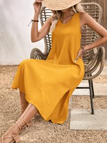 SHEIN Clasi Spring/Summer Holiday Apricot Lace Women's Long Dress