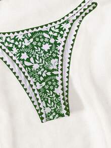 SHEIN Swim Bộ bikini cổ yếm in hoa có phần trên và dưới tách biệt, màu sắc ngẫu nhiên, đi biển mùa hè - màu xanh lá - Xem 4