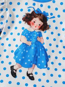 嬰兒女寶寶印花復古波點裙 - 藍色 - 查看 6