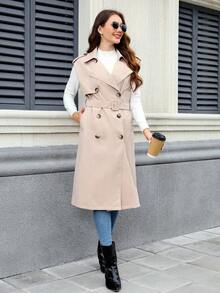 Women's Mid-Length Commuter Trench Coat With Pockets And Belt - Perfect For Spring And Autumn - Camel - View 7