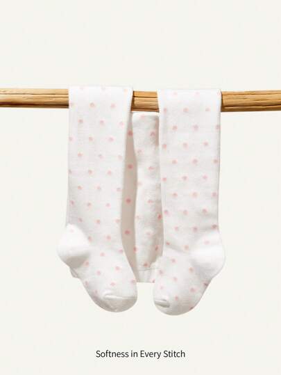 Cozy Pixies 1pc White Polka Dot Tights, Suitable For Matching Outfit