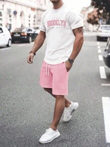 RueChic Men Letter Printed Regular T-Shirt & Short Two-Piece - White - View 1