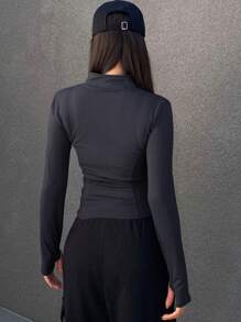 DAZY 女士純色拉鍊立領運動風夾克