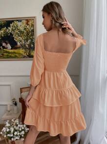 GENKIRA Ladies 3/4 Sleeve Ruched Bust Cake Dress - Dusty Pink - View 2