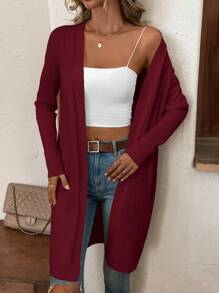 EMERY ROSE Cárdigan suelto de color sólido con hombro caído y frente abierto - Rojo violeta - Ver 6