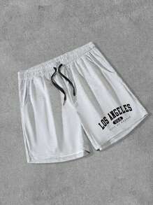 Manfinity Roghcode Quần short chạy bộ rút dây in họa tiết Los Angeles dành cho nam - Màu Xám nhạt - Xem 8