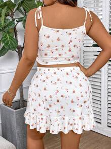 Flirla Plus Size Spaghetti Strap Tank Top + Knitted Asymmetric Hem Skirt