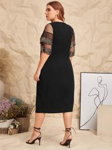 Modelyn Plus Mesh Yoke Sequin Bodice Dress - Multicolor - View 2