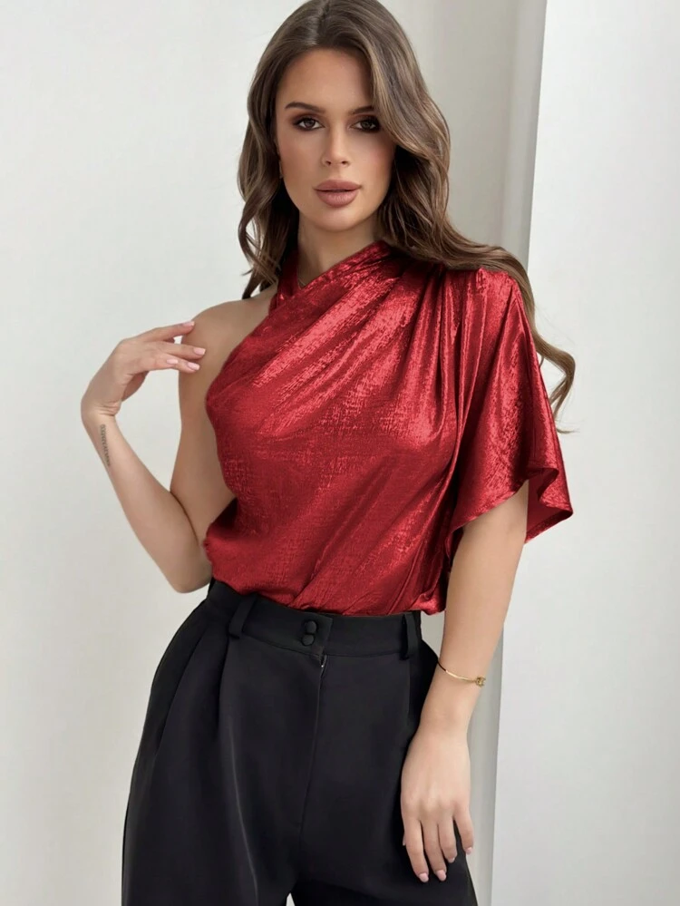 One Shoulder Ruffle Sleeve Casual Summer Shirt With Personalized