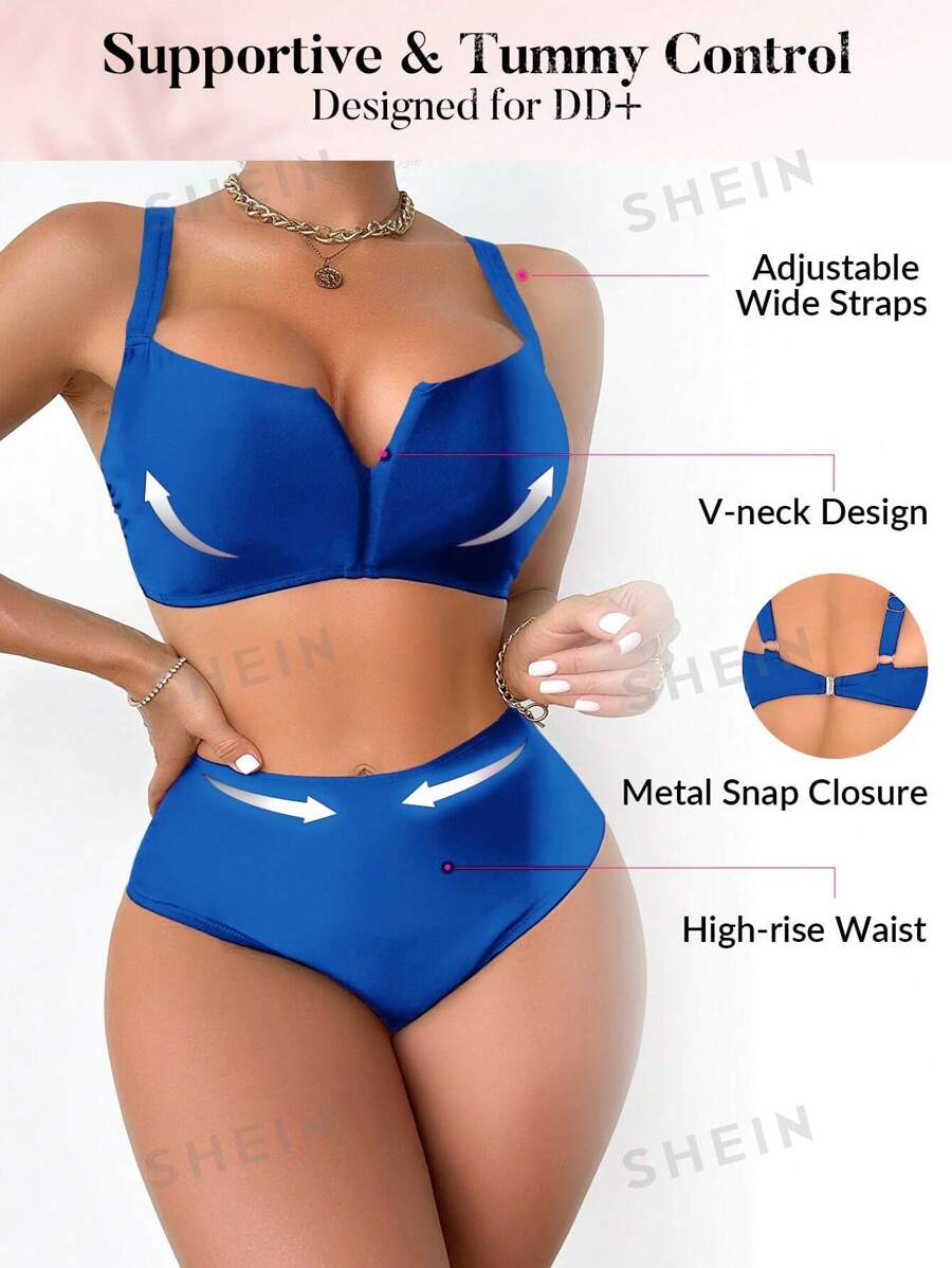 SHEIN DD+ Summer Beach Women Solid Color Swimwear Set For Beach